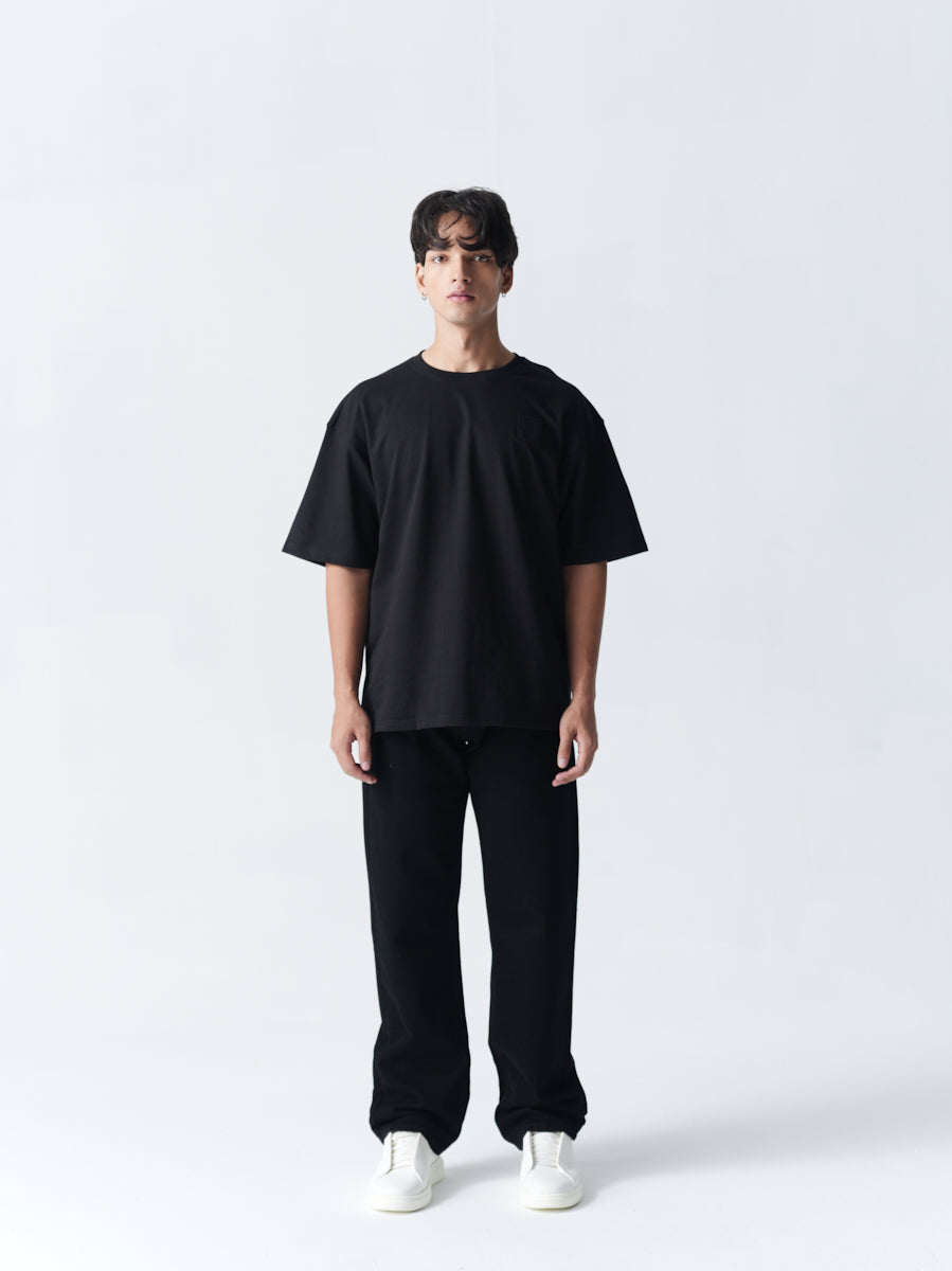 100% Cotton Terry Oversized T-Shirt - Jet Black