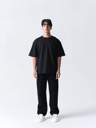 100% Cotton Terry Oversized T-Shirt - Jet Black