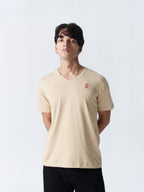 100% Cotton Single Jersey V-Neck T-Shirt - Beige