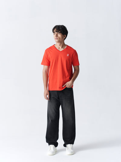 100% Cotton Single Jersey V-Neck T-Shirt - Red