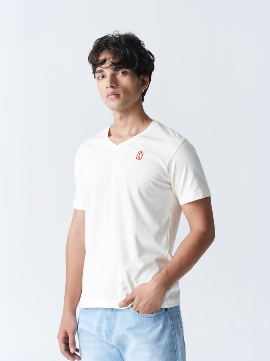 100% Cotton Single Jersey V-Neck T-Shirt - White
