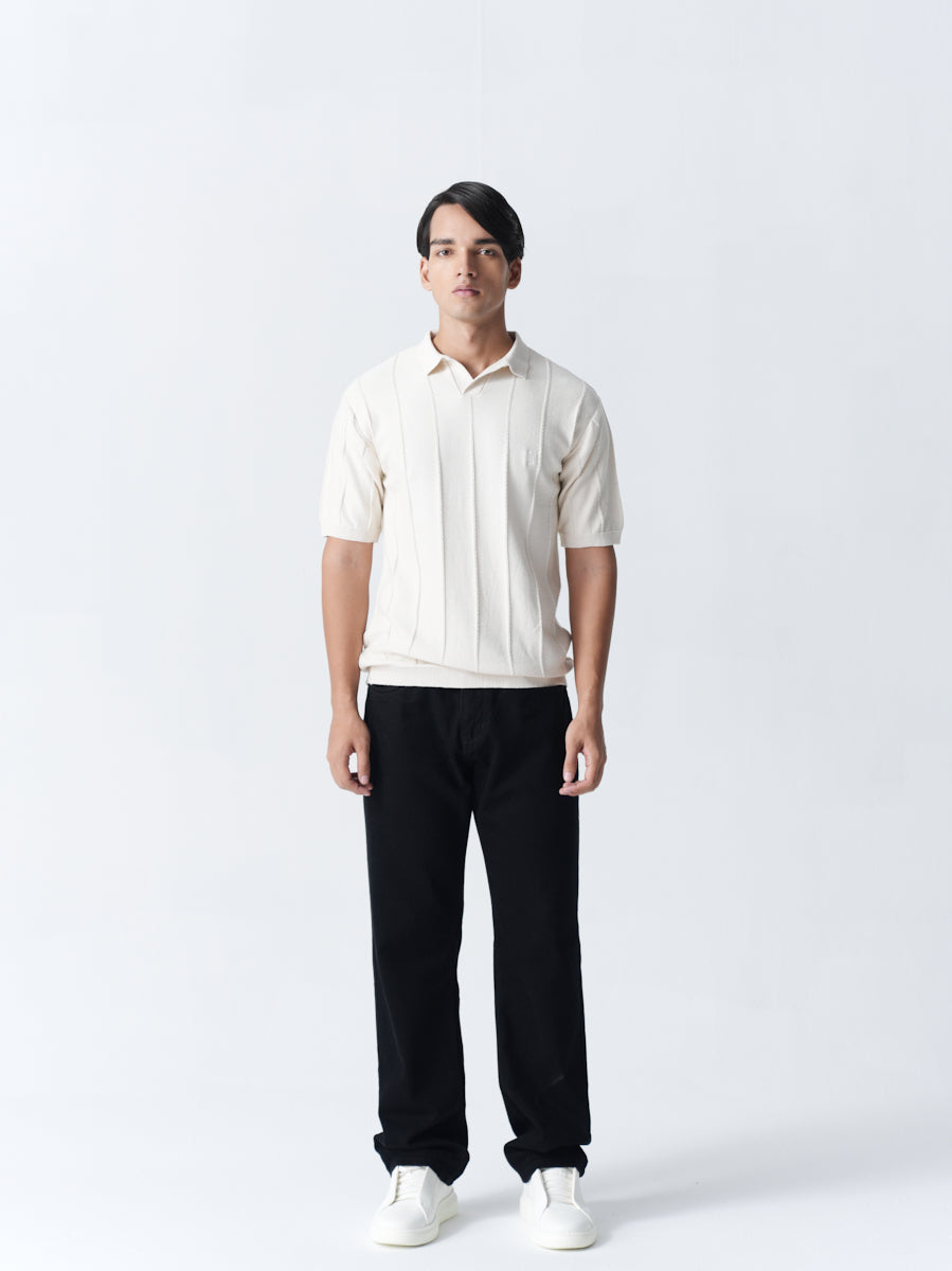 100% Cotton Knit Polo — Solid Half Sleeve — Off White