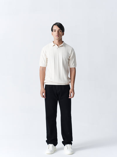 100% Cotton Knit Polo — Solid Half Sleeve — Off White