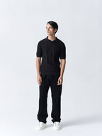 100% Cotton Knit Polo — Solid Half Sleeve — Black