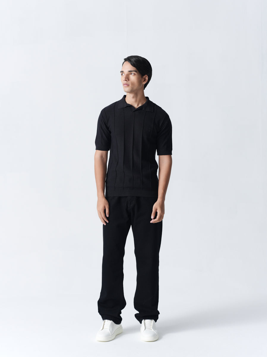 100% Cotton Knit Polo — Solid Half Sleeve — Black