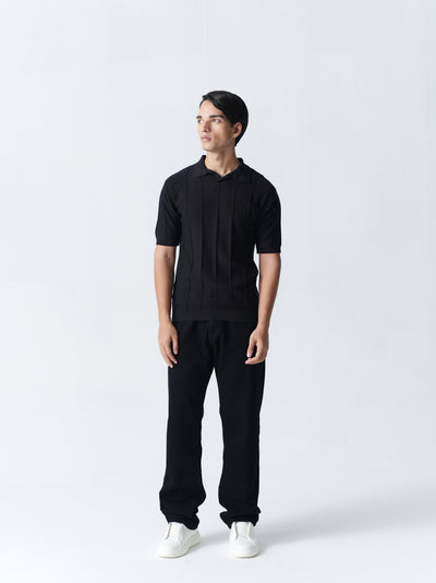 100% Cotton Knit Polo — Solid Half Sleeve — Black