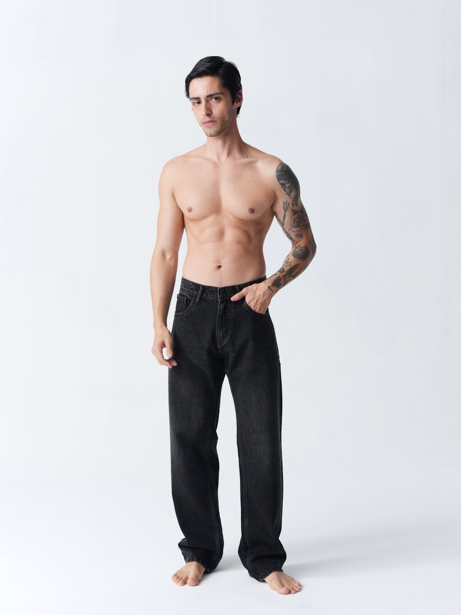 Straight Fit Denim - Washed Black