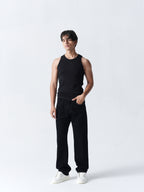 100% Cotton Ribbed Vest - Black