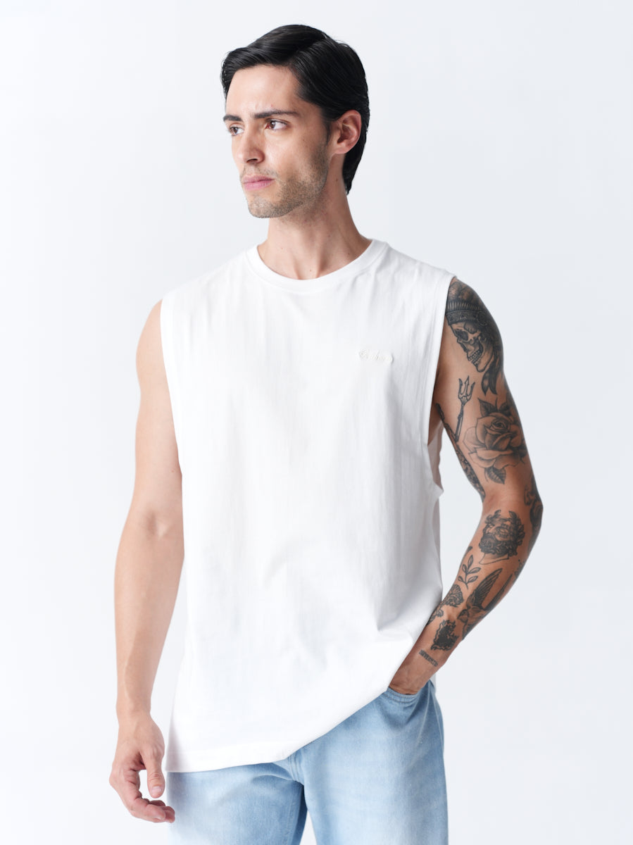 100% Cotton Sleeveless Vest - White