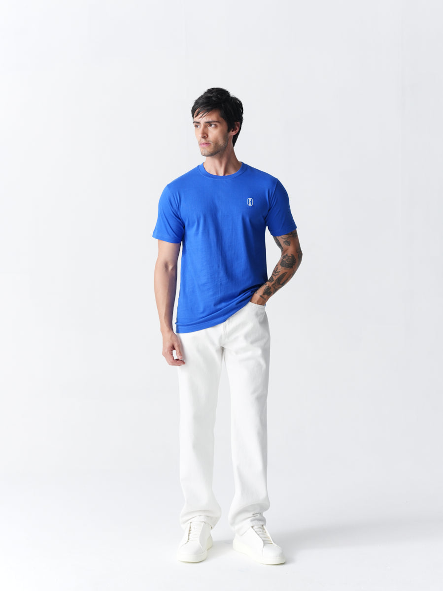 100% Cotton Single Jersey Round Neck T-Shirt - Blue