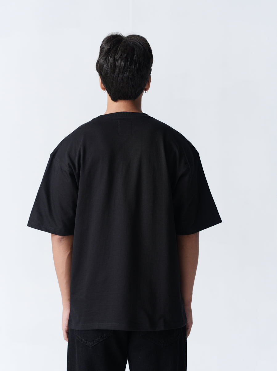 100% Cotton Terry Oversized T-Shirt - Jet Black