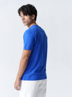 100% Cotton Single Jersey V-Neck T-Shirt - Blue