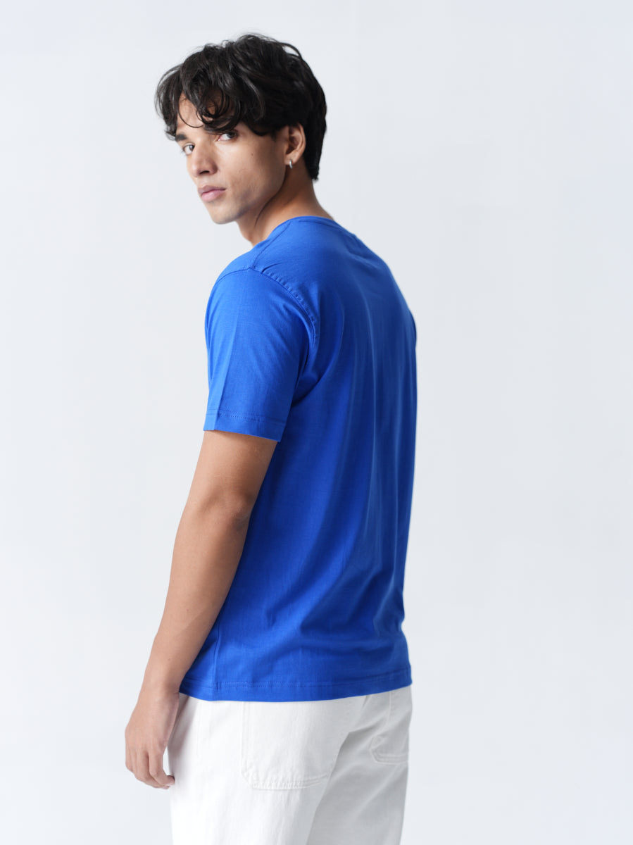 100% Cotton Single Jersey V-Neck T-Shirt - Blue