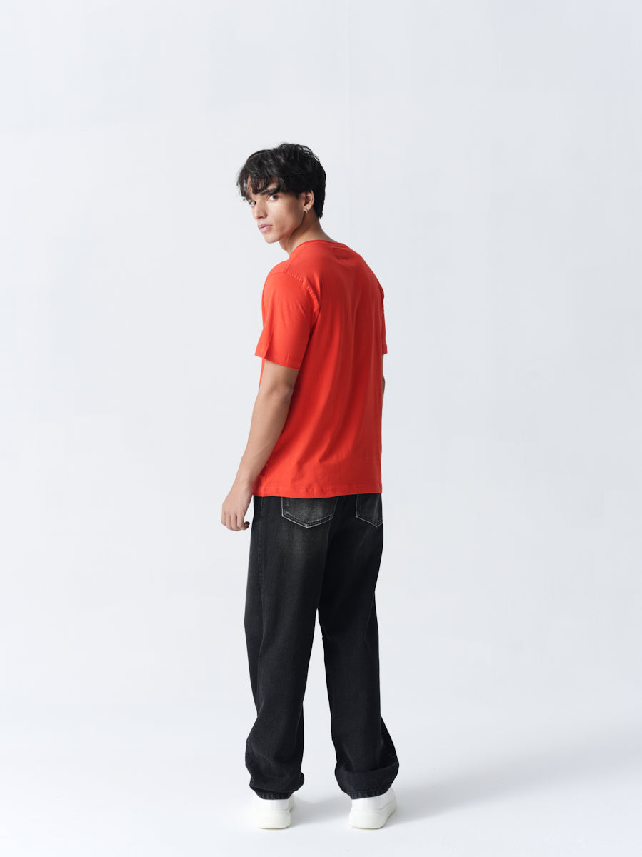 100% Cotton Single Jersey V-Neck T-Shirt - Red