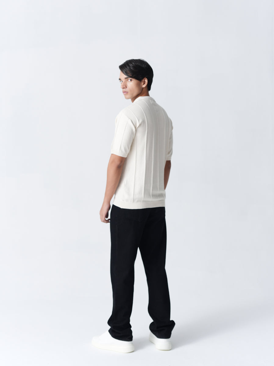 100% Cotton Knit Polo — Solid Half Sleeve — Off White