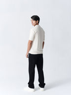 100% Cotton Knit Polo — Solid Half Sleeve — Off White
