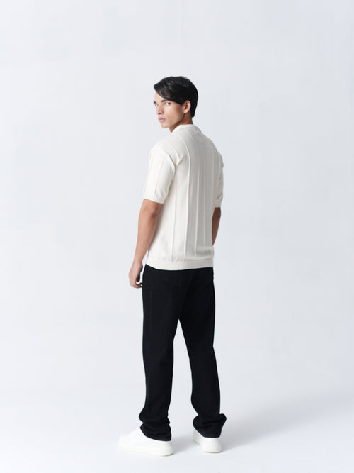 100% Cotton Knit Polo — Solid Half Sleeve — Off White