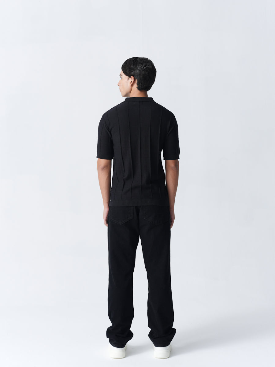 100% Cotton Knit Polo — Solid Half Sleeve — Black