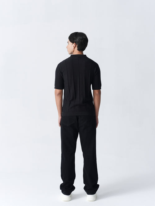 100% Cotton Knit Polo — Solid Half Sleeve — Black