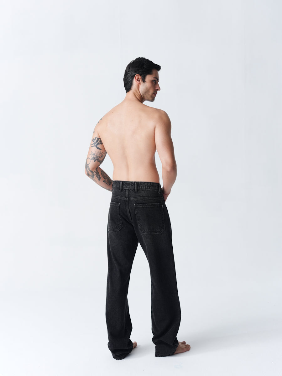 Straight Fit Denim - Washed Black