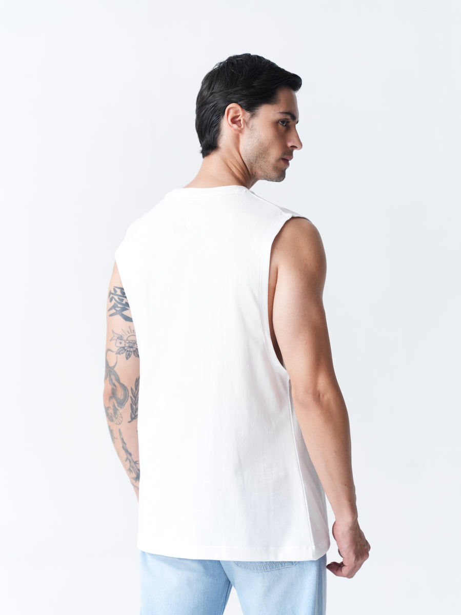 100% Cotton Sleeveless Vest - White