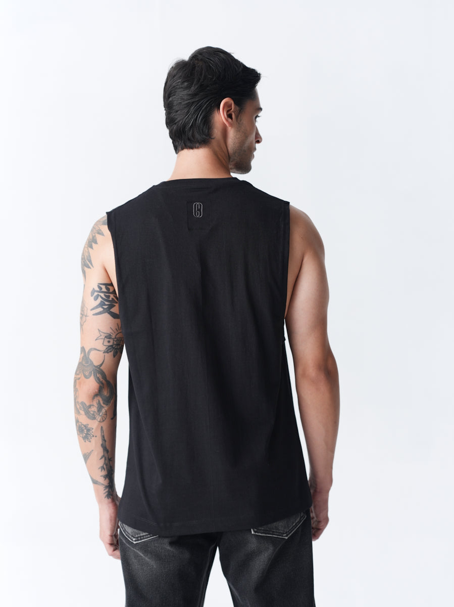 100% Cotton Sleeveless Vest - Black