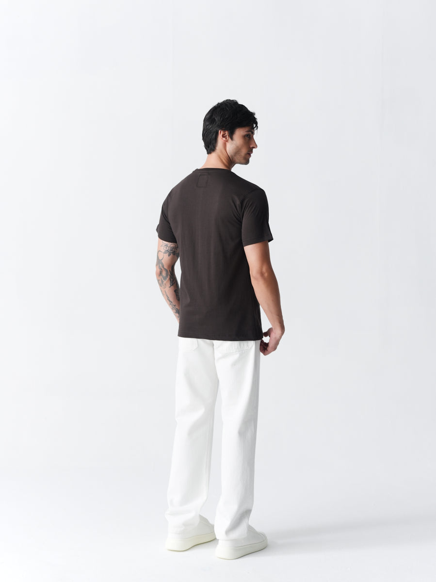 100% Cotton Single Jersey Round Neck T-Shirt - Copper Black