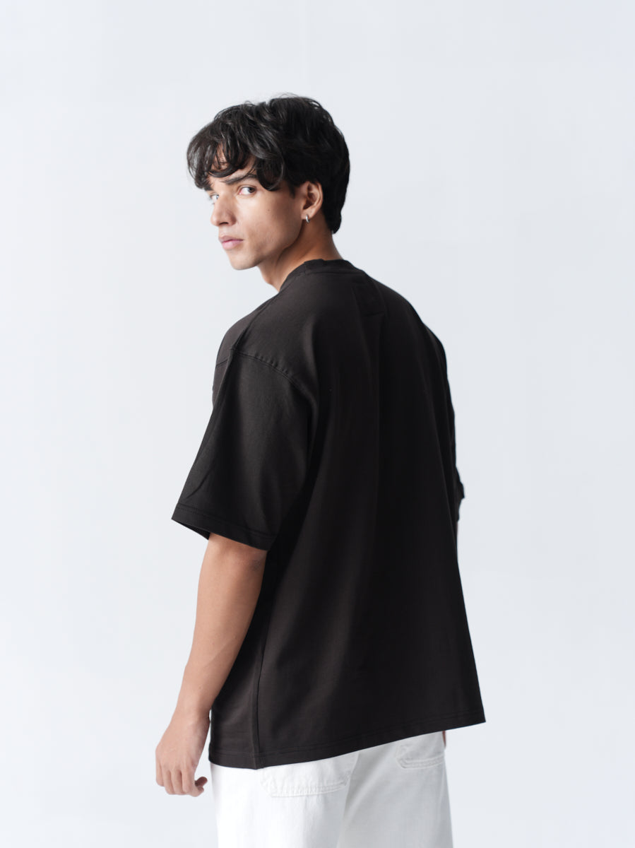 100% Cotton Terry Oversized T-Shirt - Copper Black