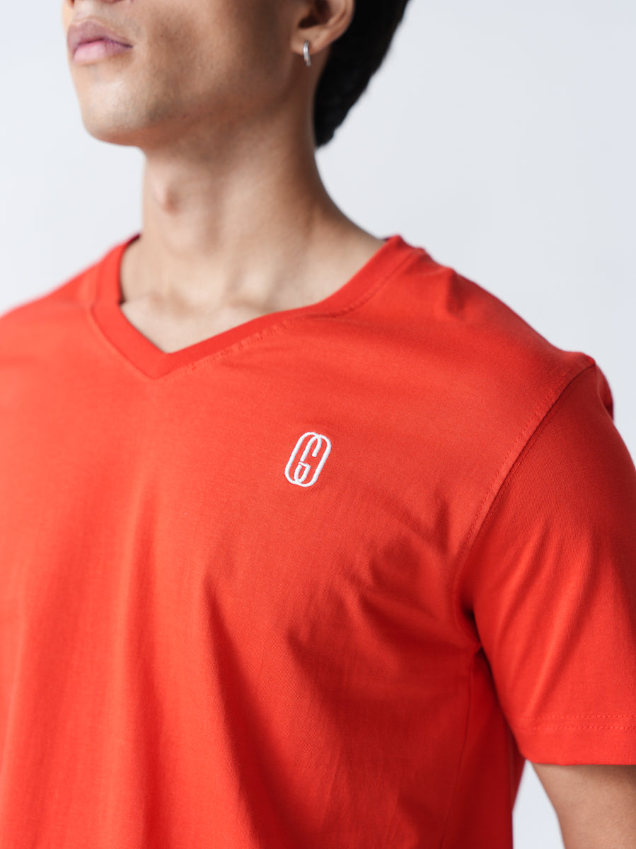 100% Cotton Single Jersey V-Neck T-Shirt - Red