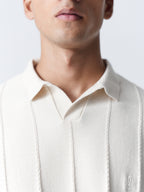 100% Cotton Knit Polo — Solid Half Sleeve — Off White
