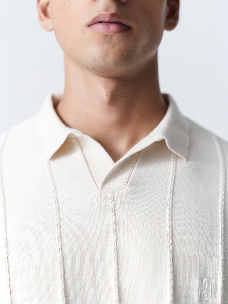 100% Cotton Knit Polo — Solid Half Sleeve — Off White