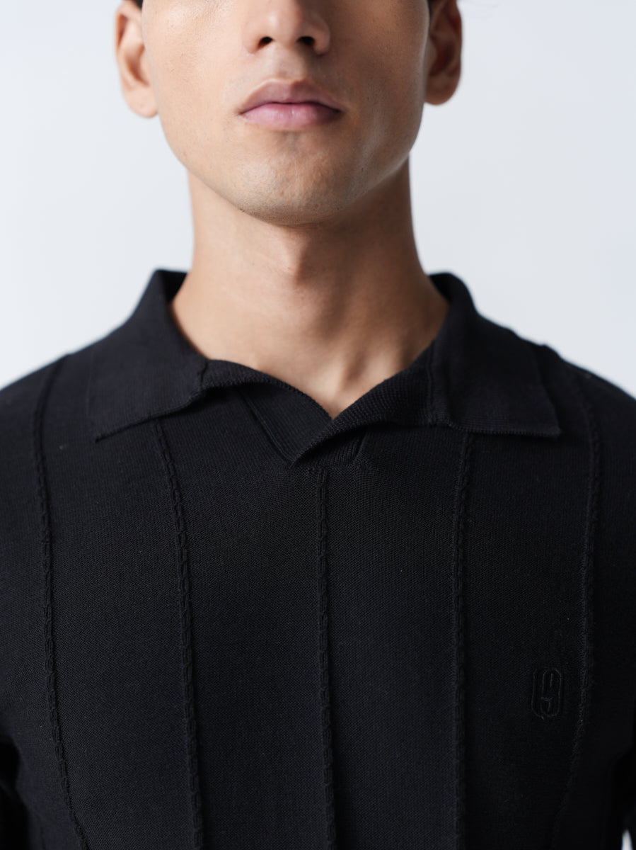 100% Cotton Knit Polo — Solid Half Sleeve — Black