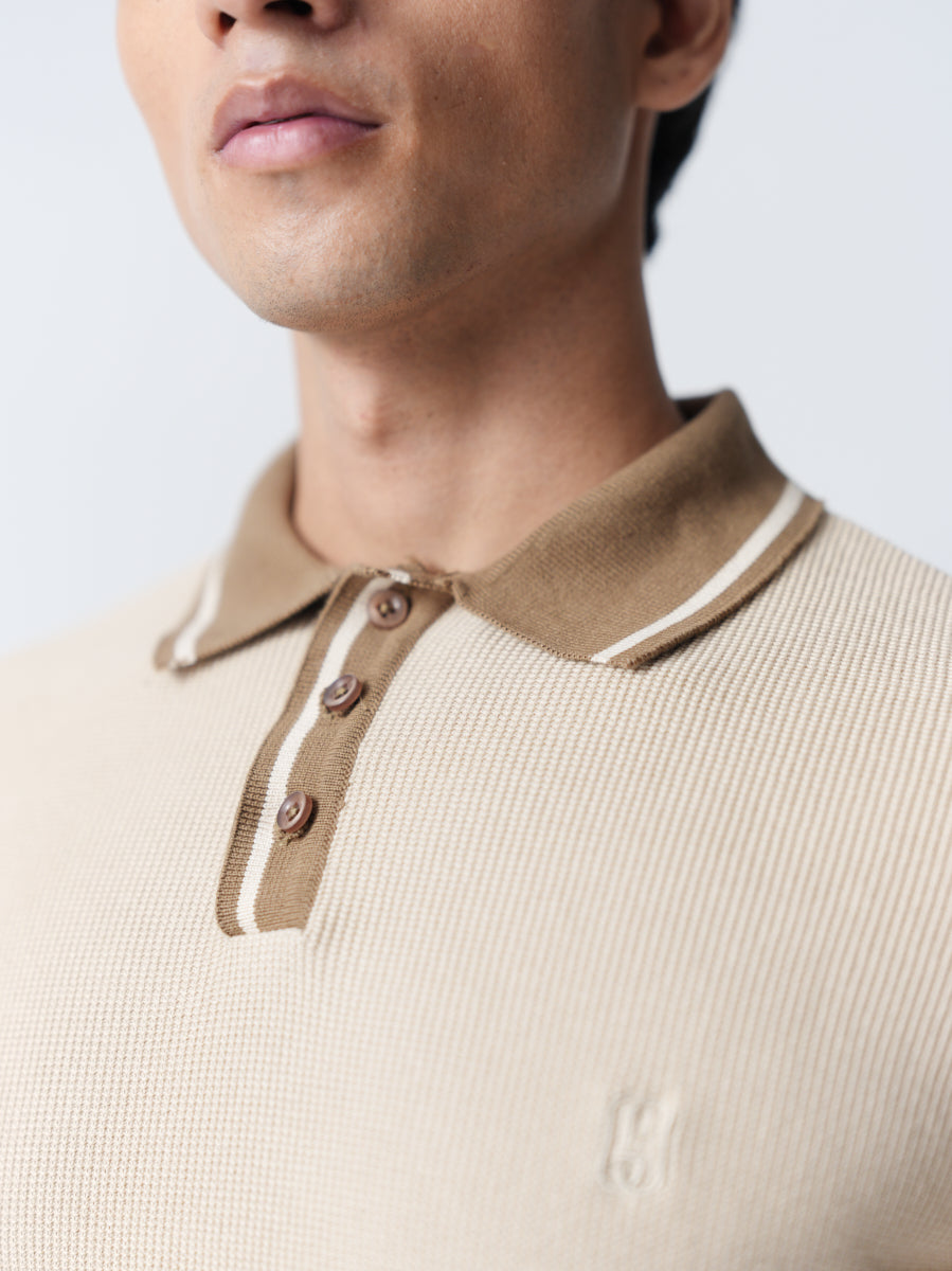 100% Cotton Knit Polo — Dual — Beige & Brown