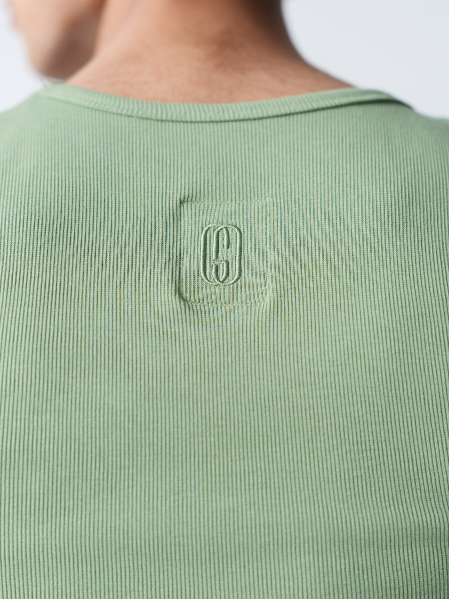 100% Cotton Ribbed Vest - Olive Green