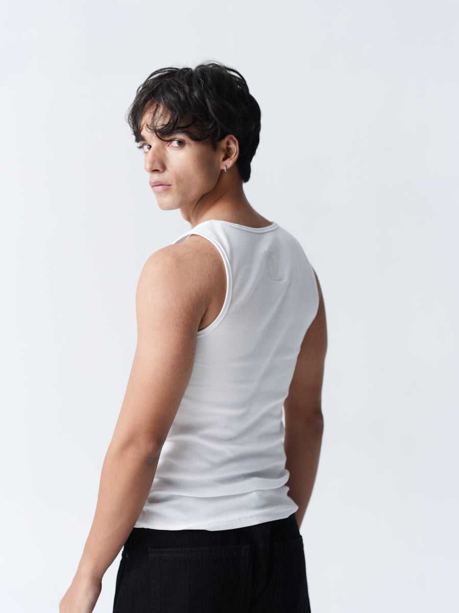 100% Cotton Ribbed Vest - White