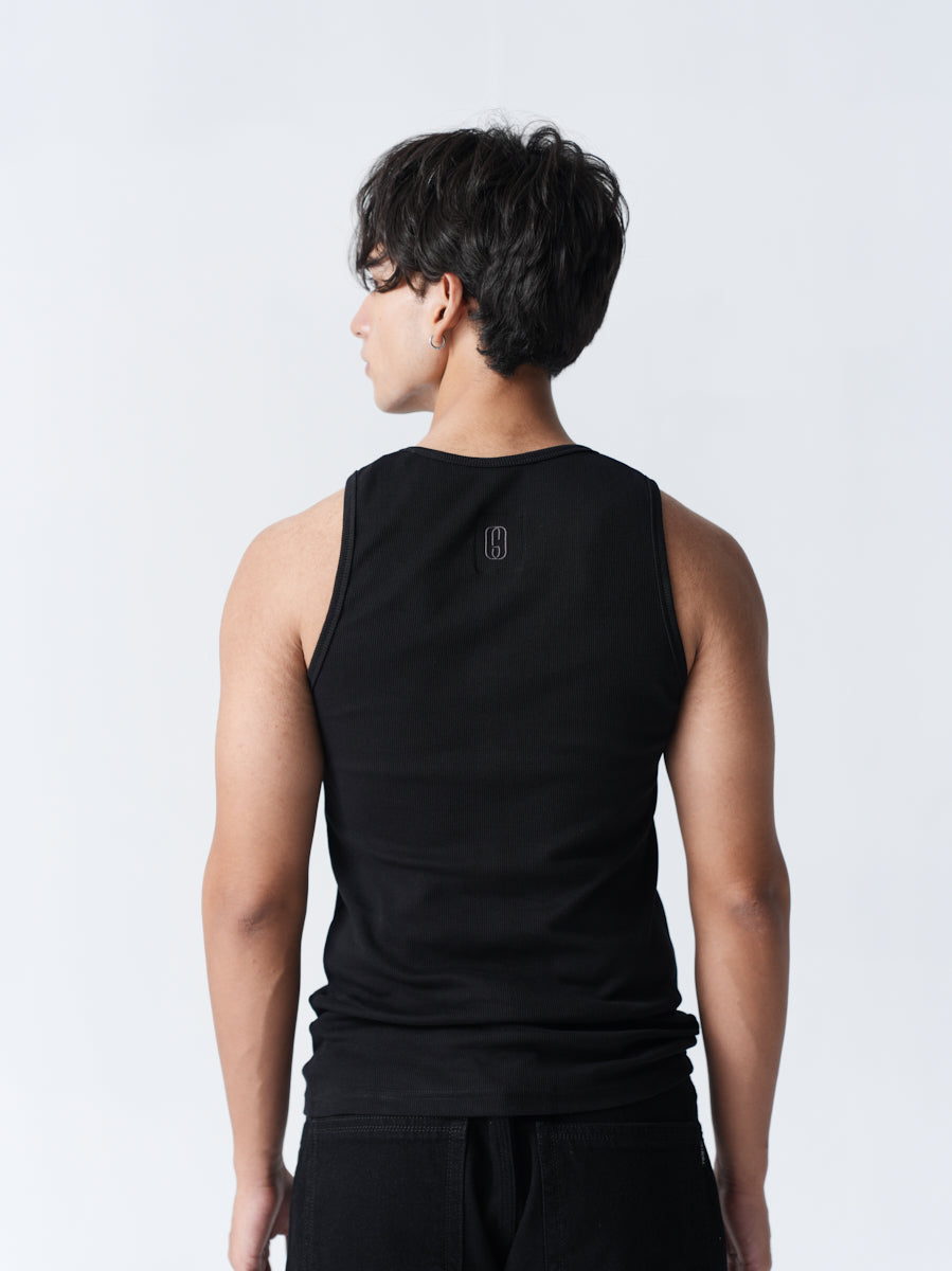 100% Cotton Ribbed Vest - Black