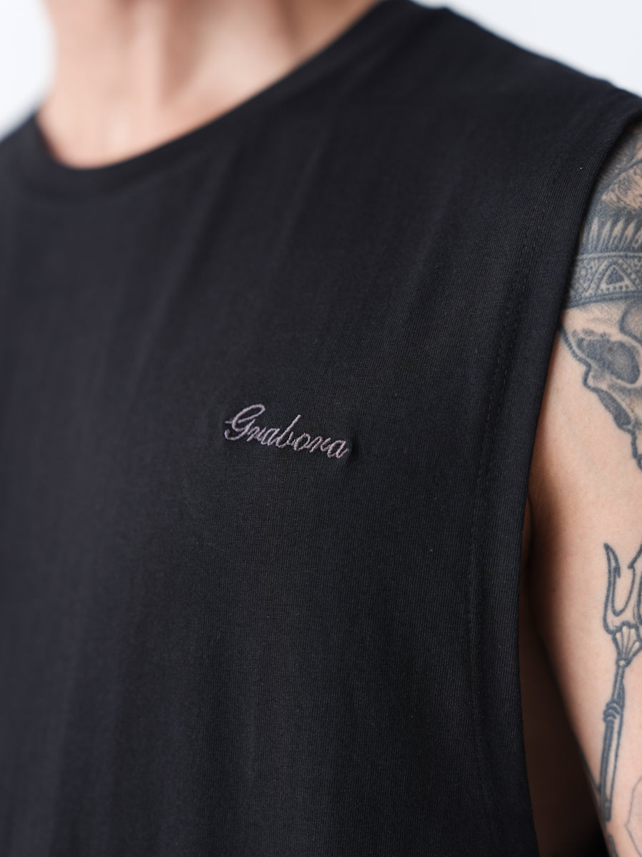 100% Cotton Sleeveless Vest - Black