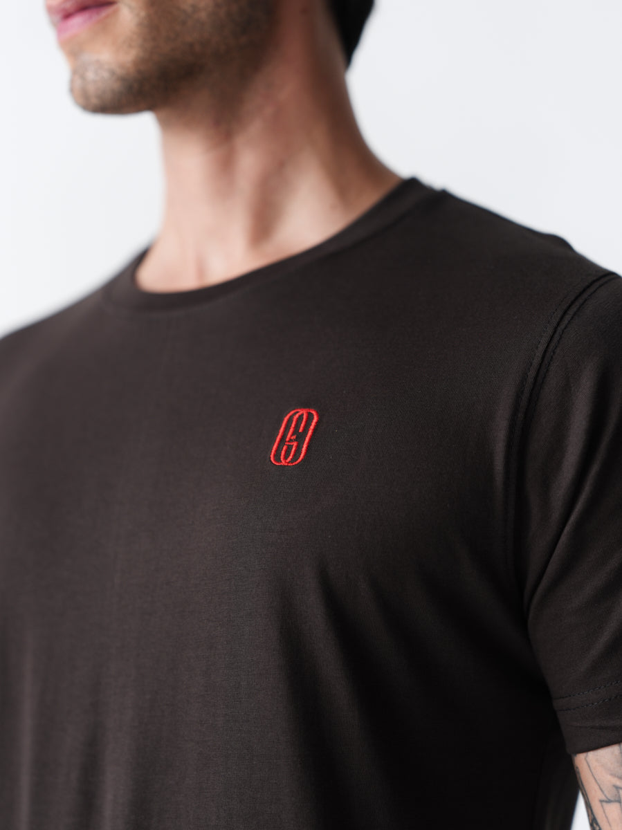 100% Cotton Single Jersey Round Neck T-Shirt - Copper Black