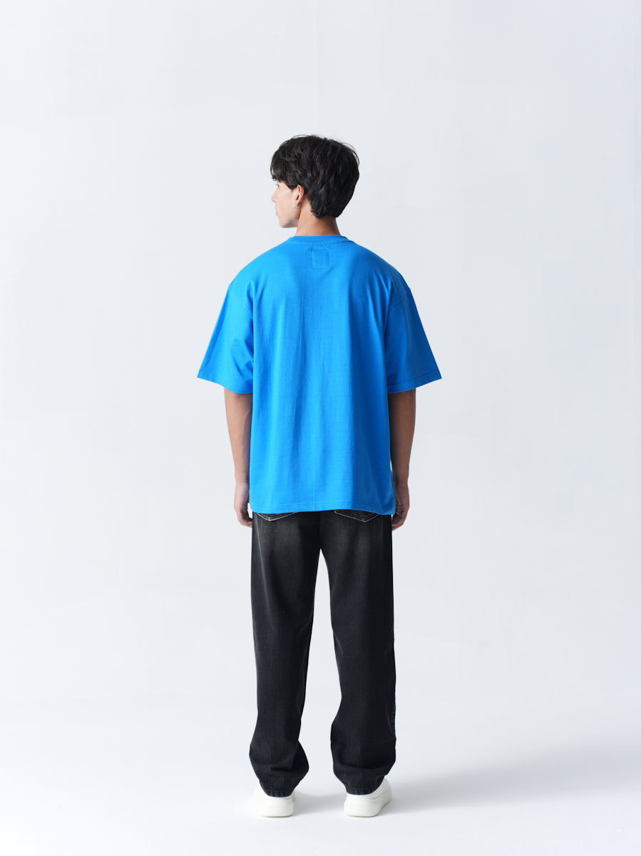 100% Cotton Terry Oversized T-Shirt - Blue