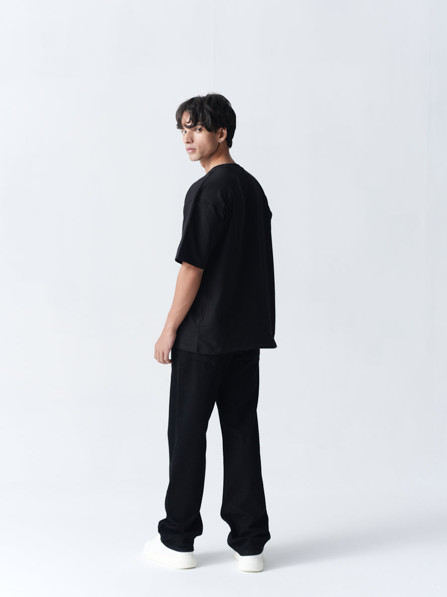 100% Cotton Terry Oversized T-Shirt - Jet Black