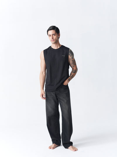 100% Cotton Sleeveless Vest - Black