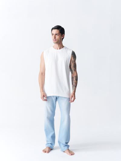 100% Cotton Sleeveless Vest - White