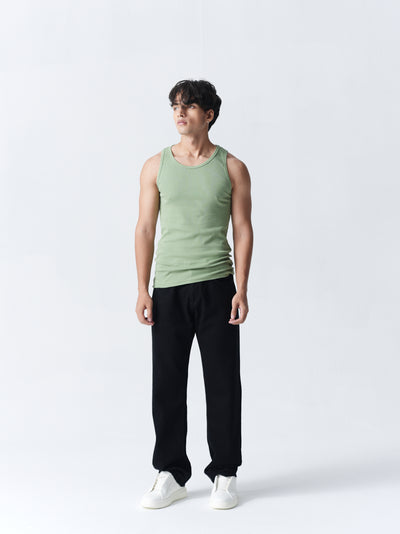 100% Cotton Ribbed Vest - Olive Green