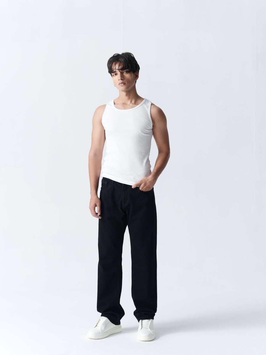 100% Cotton Ribbed Vest - White