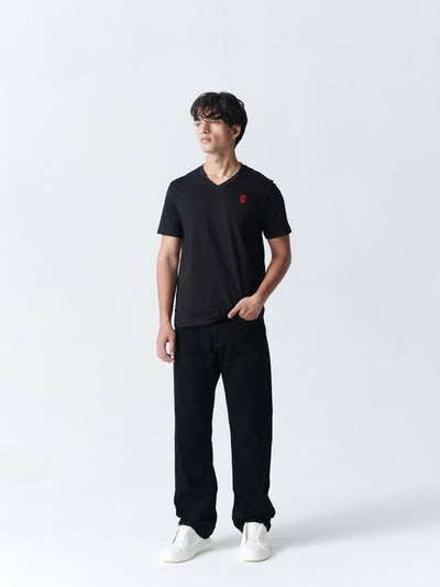 100% Cotton Single Jersey V-Neck T-Shirt - Jet Black