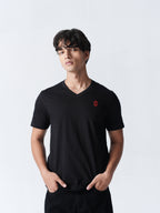 100% Cotton Single Jersey V-Neck T-Shirt - Jet Black