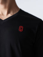 100% Cotton Single Jersey V-Neck T-Shirt - Jet Black