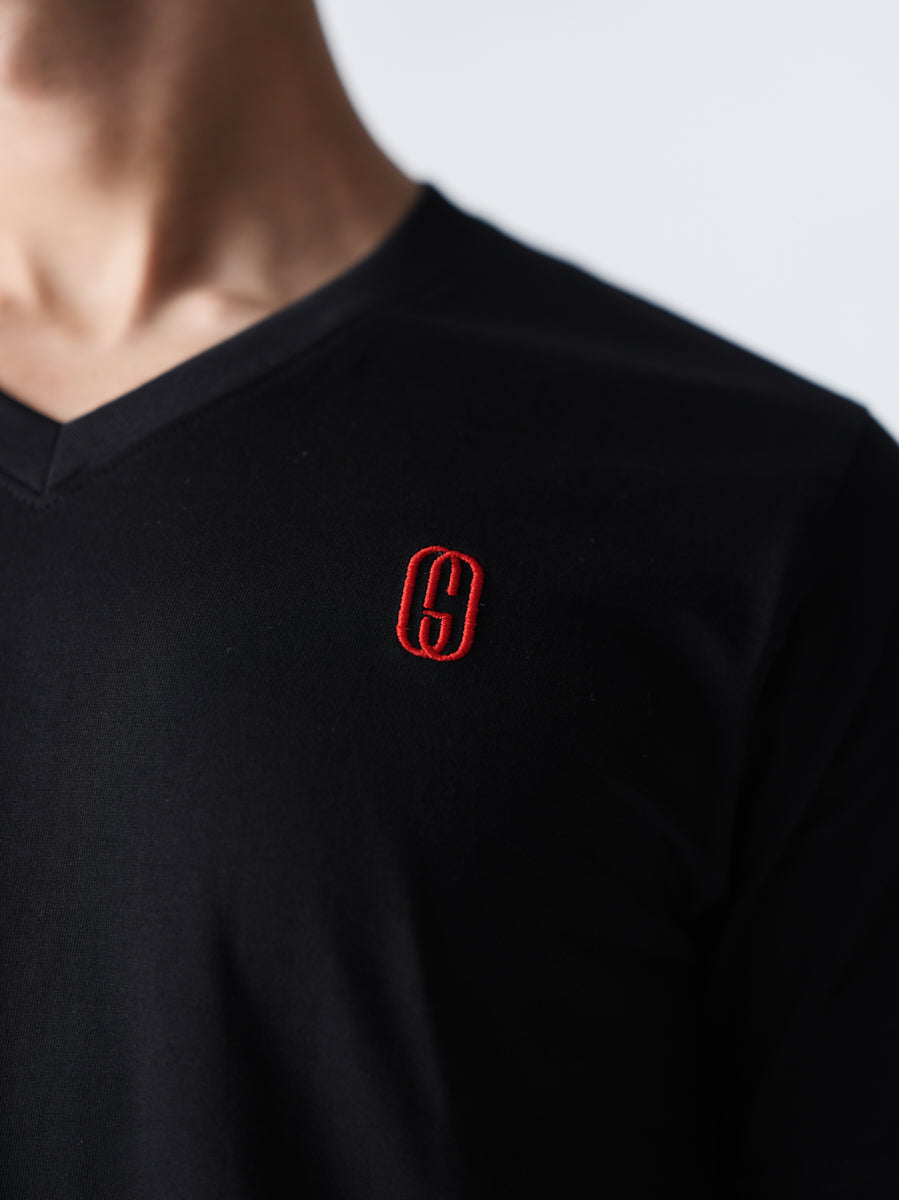 100% Cotton Single Jersey V-Neck T-Shirt - Jet Black