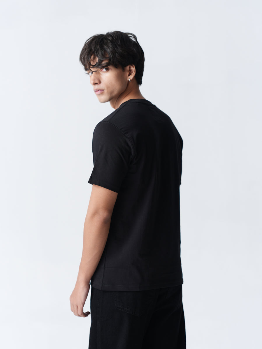 100% Cotton Single Jersey V-Neck T-Shirt - Jet Black