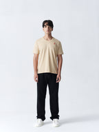 100% Cotton Single Jersey V-Neck T-Shirt - Beige